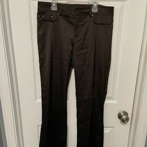 Neiman Marcus Exclusive Brown Satin Flare Ankle Women's Pants Size 8 Stretch